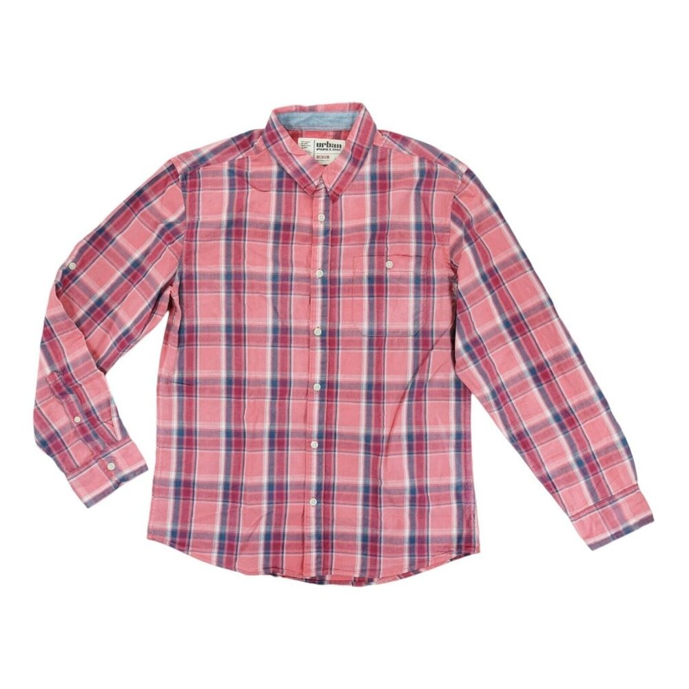 Urban Pipeline Mens Pink‎ Plaid Long Sleeve Shirt Size Medium  100% Cotton